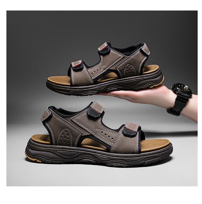 CARTELO Men's Sandals, Summer New Style, Breathable Beach Shoes for Outdoor Wear, Velcro River Tracing Shoes for Men, 1852 Brown, Size 41 21