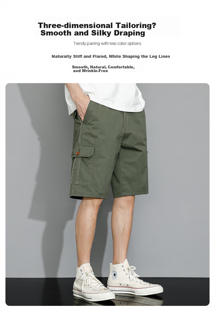 Romon Workwear Casual Cotton Shorts Men Summer Thin Elastic Waist Loose Straight Breathable Five-Point Pants Gray Green XL 9