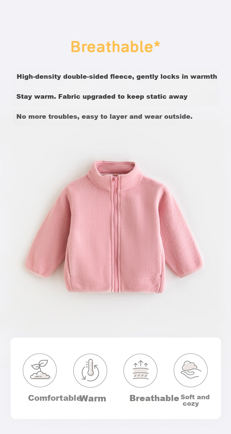 Babyprints Baby Fleece Jacket Zipper Cardigan Warm Autumn Winter Kids Clothing Camel 90 1