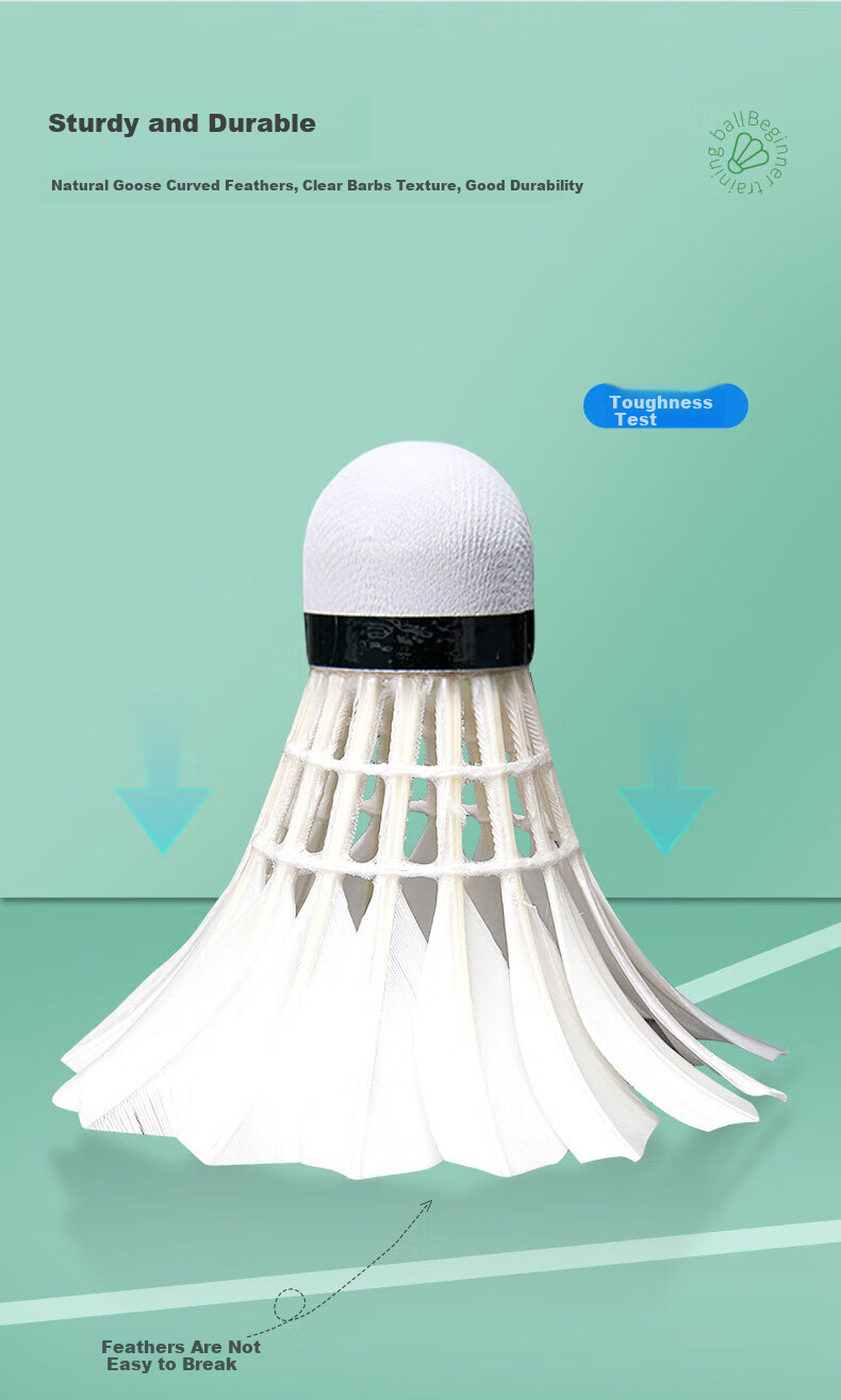 KUMPOO GD9 New Badminton Feathers 12-Pack Durable Stable Flight Goose Feathers for Competition and Training 2