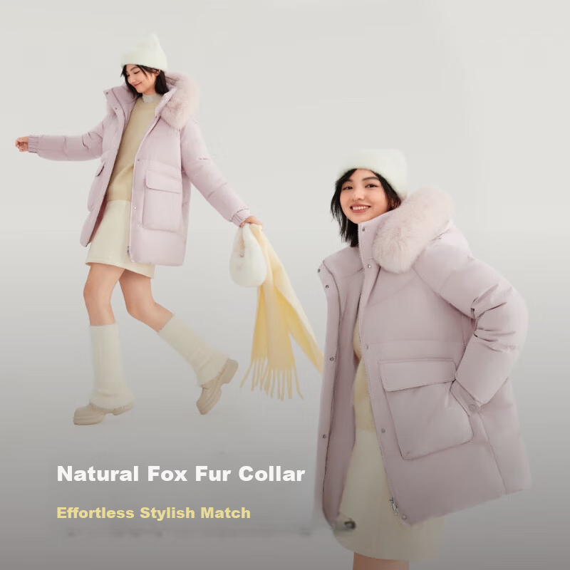 Bosideng Off-Season Women's 90% Down Thickened Stand Collar Loose Mid-Length Large Fur Collar Mall-Style Down Jacket