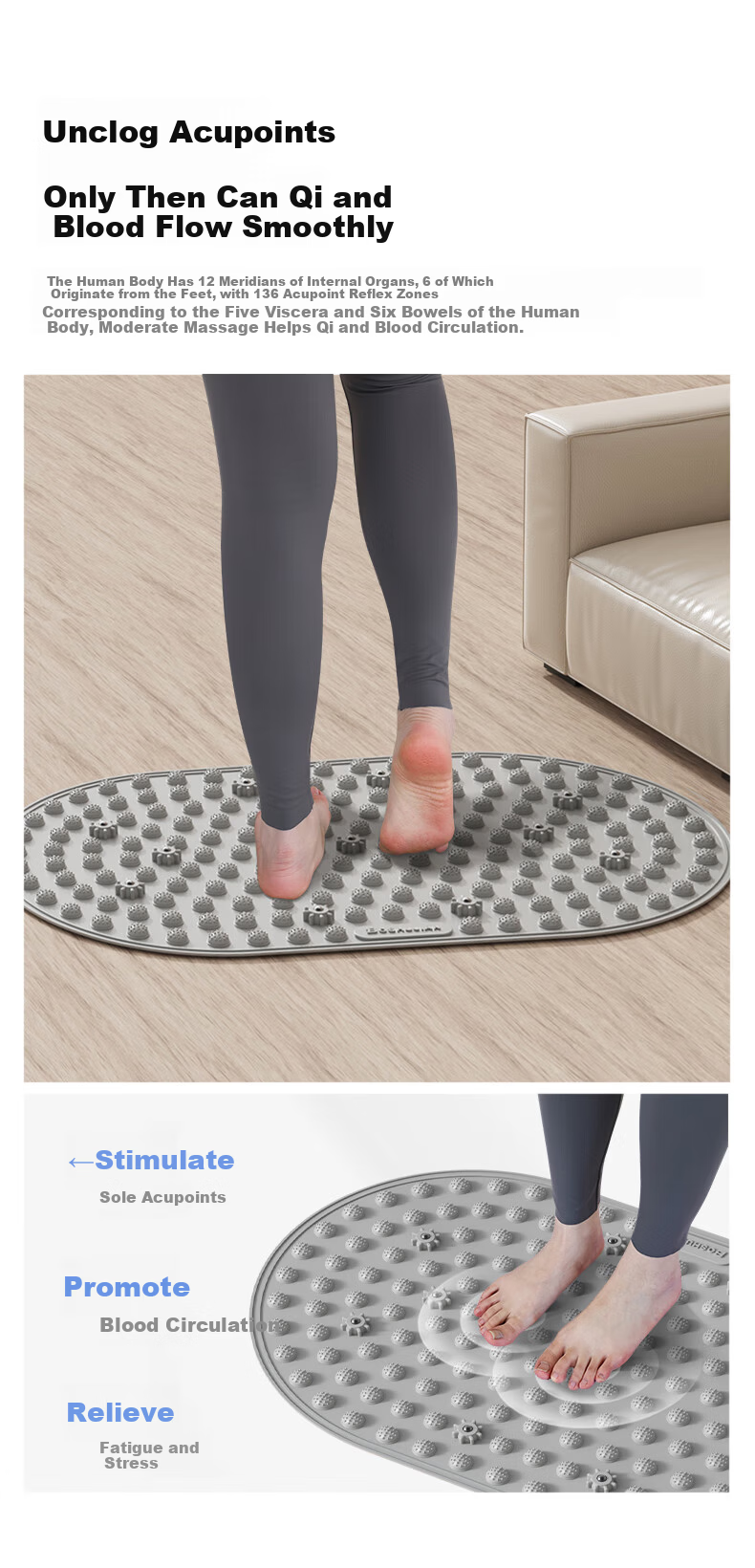Boshu Health Food-Grade Silicone Acupressure Foot Massage Mat Slow Running Foot Reflexology Board 11