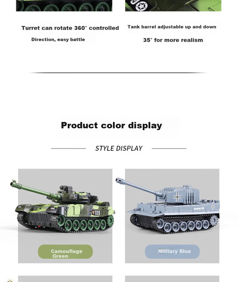 Huashimeng Remote Control Tank Car Track 2.4G Military Off-Road Armored Electric Model Toy Car for Boys 10