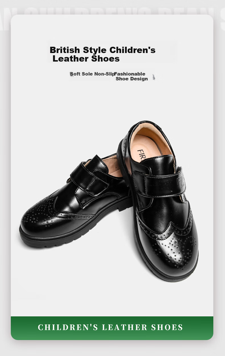 FIRS Boys Soft Sole Leather Shoes Black British Style Performance Dress Shoes for Boys Black Size 32 1