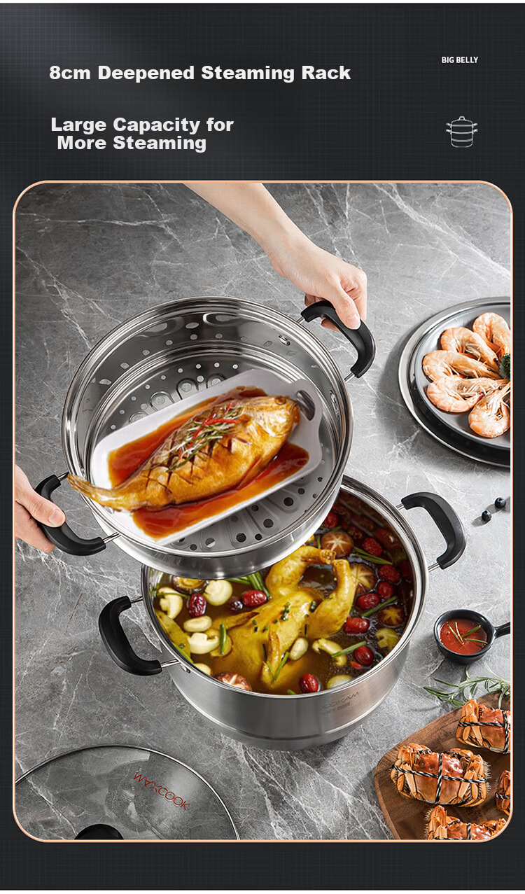 MAXCOOK 26cm Double-Layer 304 Stainless Steel Steamer Pot Thickened Household Steaming and Cooking Soup Pot for Gas Stove and Induction Cooker MCZ4253 2
