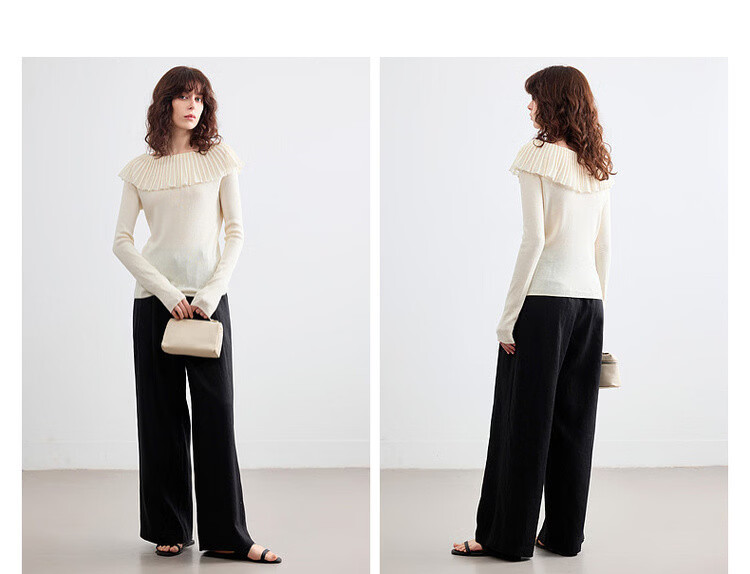 Demana Women's Elegant Spring Off-Shoulder Ruffle Slim Fit Knit Sweater with Mulberry Silk and Wool 10