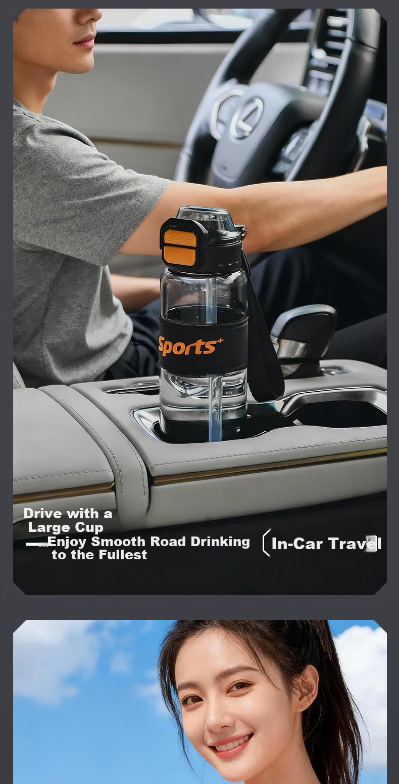 Cille Sports Water Bottle Unisex Outdoor Fitness Large Capacity Tritan High Temperature Resistant Thickened Dual-Drink Portable Cup 4