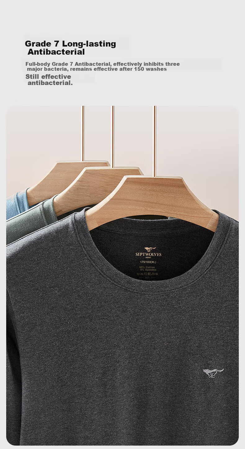 Seven Wolves 7A Antibacterial Thin Autumn Men's Thermal Underwear Cotton Plus Size Warm Cotton Sweater Set Random Logo 6