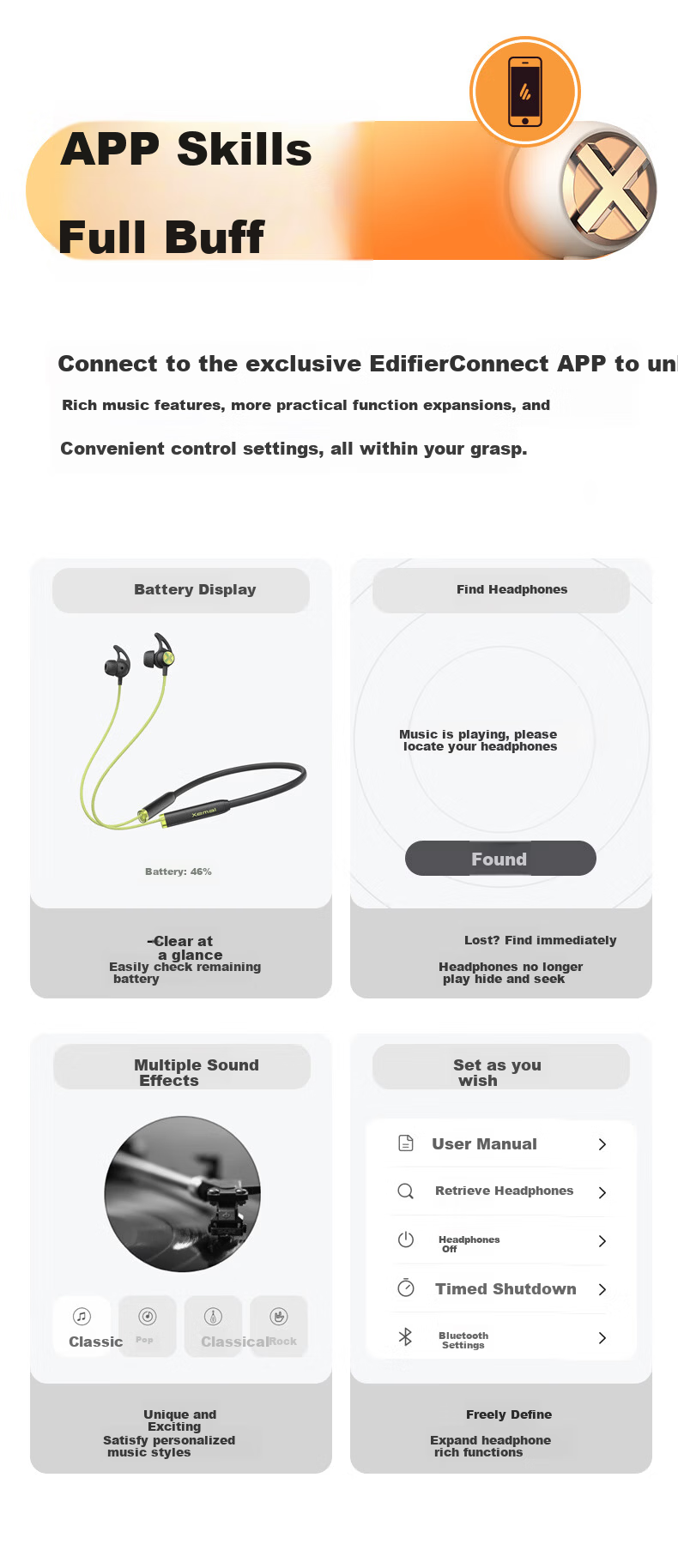 EDIFIER SoundMax X200BT Neckband Wireless Sports Bluetooth Earphones 20H Battery Life Mobile Phone Headset IP55 Waterproof Dustproof Starry White 8