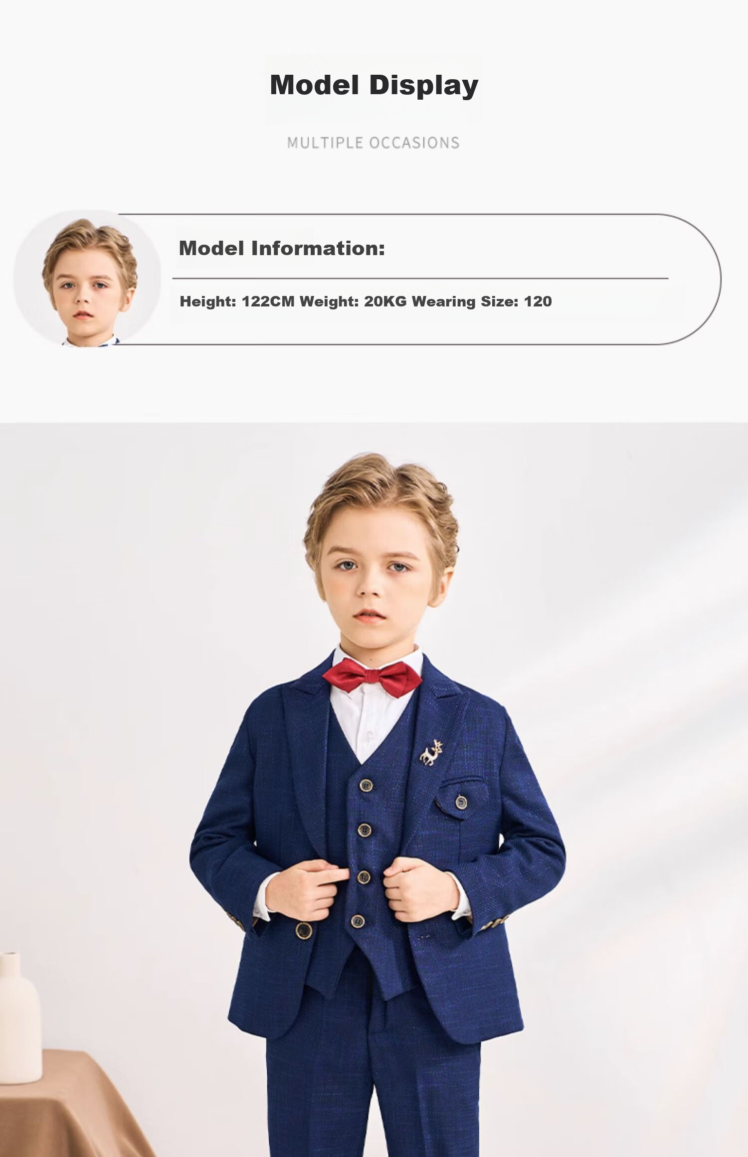 Romon Children's Suit Formal Wear Stylish British Flower Boy Set Boys Navy Blue Honeycomb Fleece Five-Piece Set Size 110 18