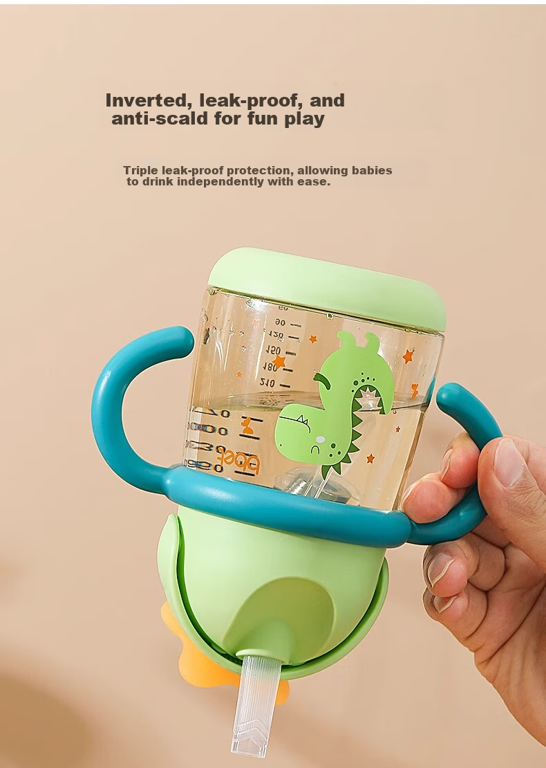 Babi Elephant PPSU Children's Water Bottle Primary School Straw Cup with Handle and Strap 360ml Peach Rabbit 6