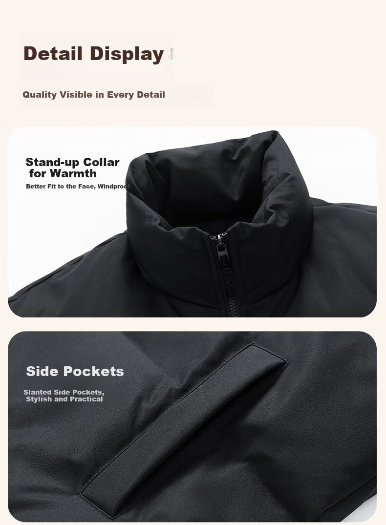 Jeanswest Men's 2025 New Thickened Stand Collar Puffer Jacket Winter Fleece Lined Warm Cotton Coat 8