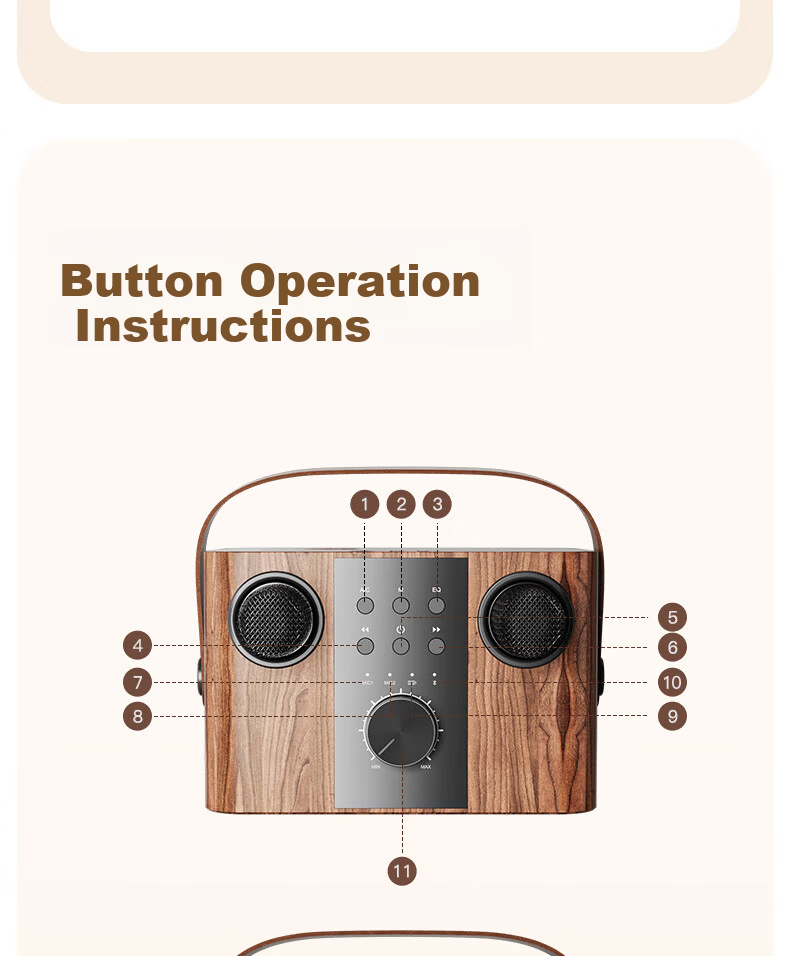 IKF M1 Wireless Karaoke Microphone Speaker All-in-One Home KTV Outdoor Bluetooth Speaker Wood Grain Brown 21