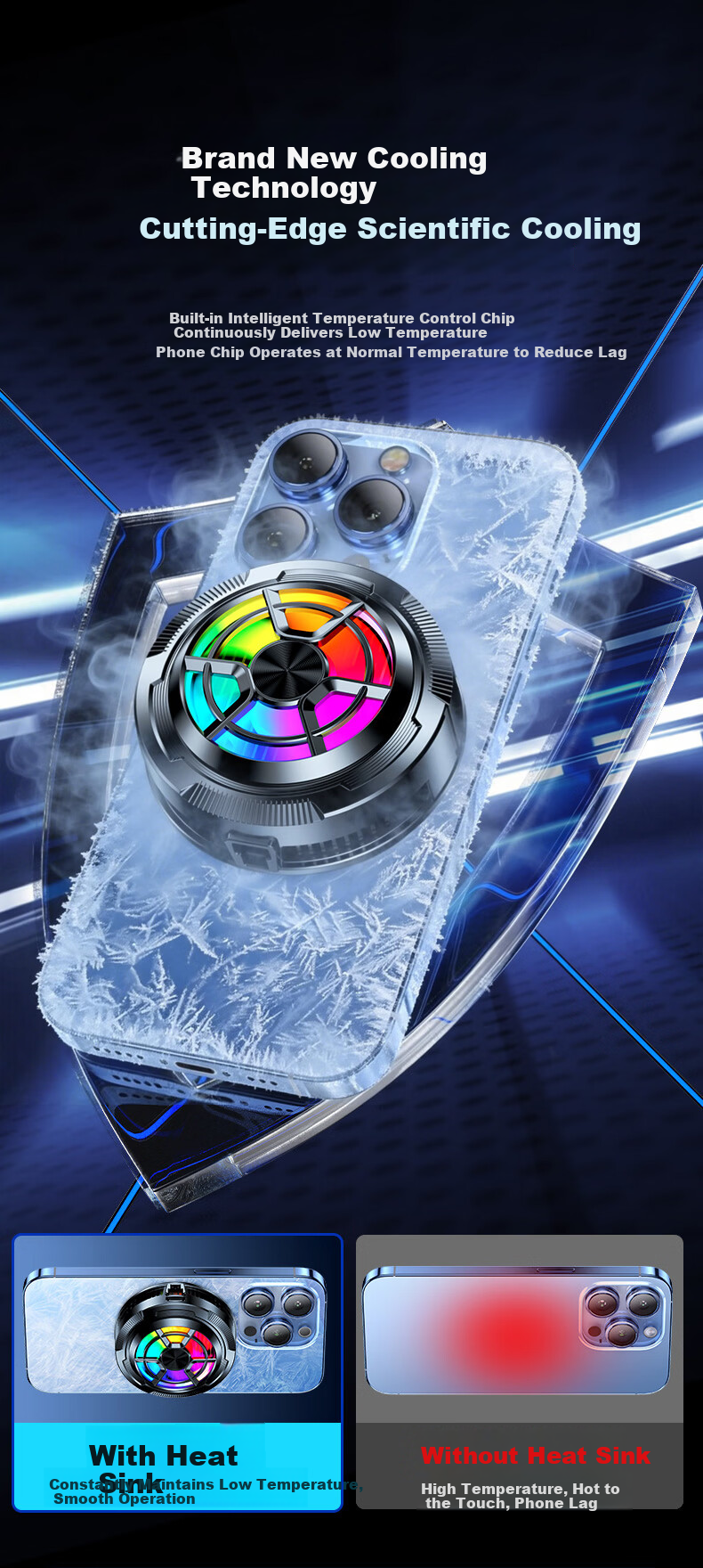 Stek [Top Configuration Live Streaming + Smart Digital Display] Upgraded Two-Speed Variable Frequency Adjustable Mobile Phone Cooler Semiconductor Suitable for Apple Phones Live Streaming Gaming Super 7