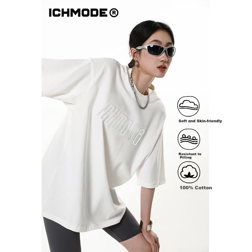 ICH MODE American Vintage Heavyweight Short Sleeve T-Shirt Women Summer New High Street Loose Half Sleeve Top White S