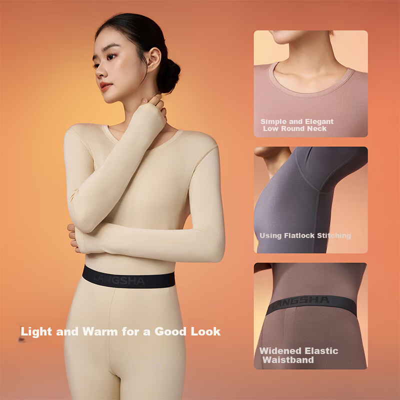 LangSha [Ren Jialun Celebrity Endorsed Quality] Autumn Thermal Underwear Set for Men and Women Antibacterial Warm Couple's Long Johns