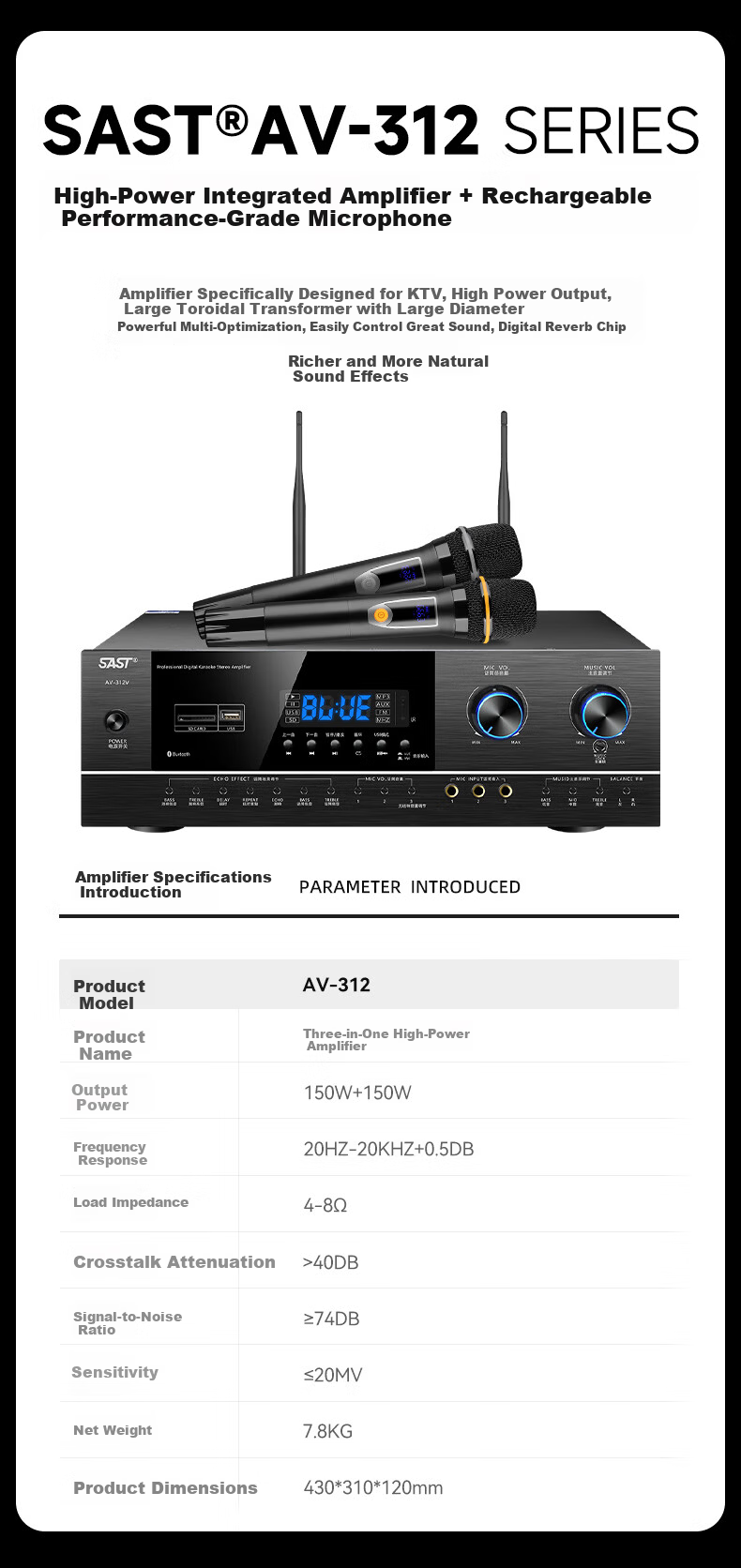 SAST Home KTV Sound System Home Theater Karaoke Machine All-in-One Smart Karaoke Speaker Professional Amplifier Bass Subwoofer Full Set CK-10 5