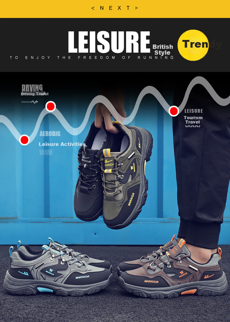 Warrior Men's Summer Breathable Work Office Sports Casual Non-slip Wear-resistant Safety Dad Shoes Black/Grey/Blue 43 7