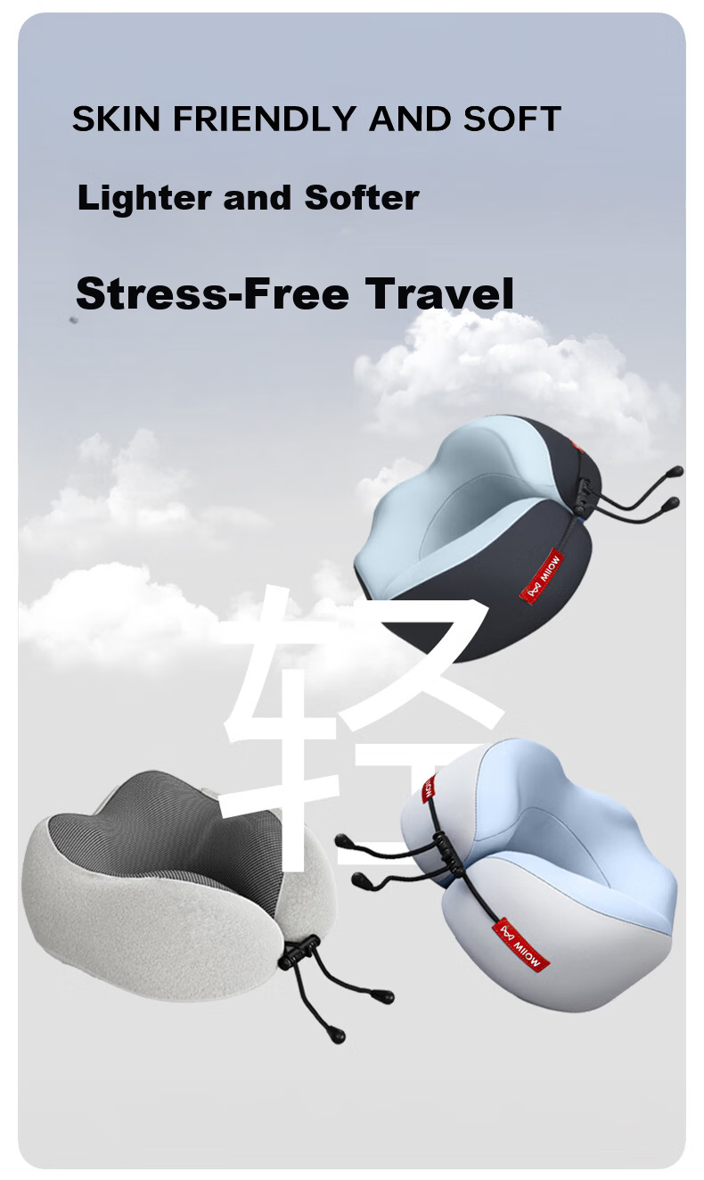 MiiOW Memory Foam U-Shaped Travel Neck Pillow Portable U-Shaped Cervical Support Pillow for Airplane Sleeping 10