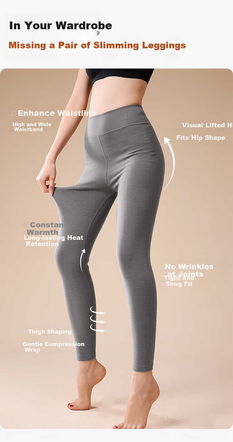 Miiow Women's Thermal Pants Polyester-Free Vertical Stripe Acrylic High-Waist Thermal Leggings Autumn Winter New 4