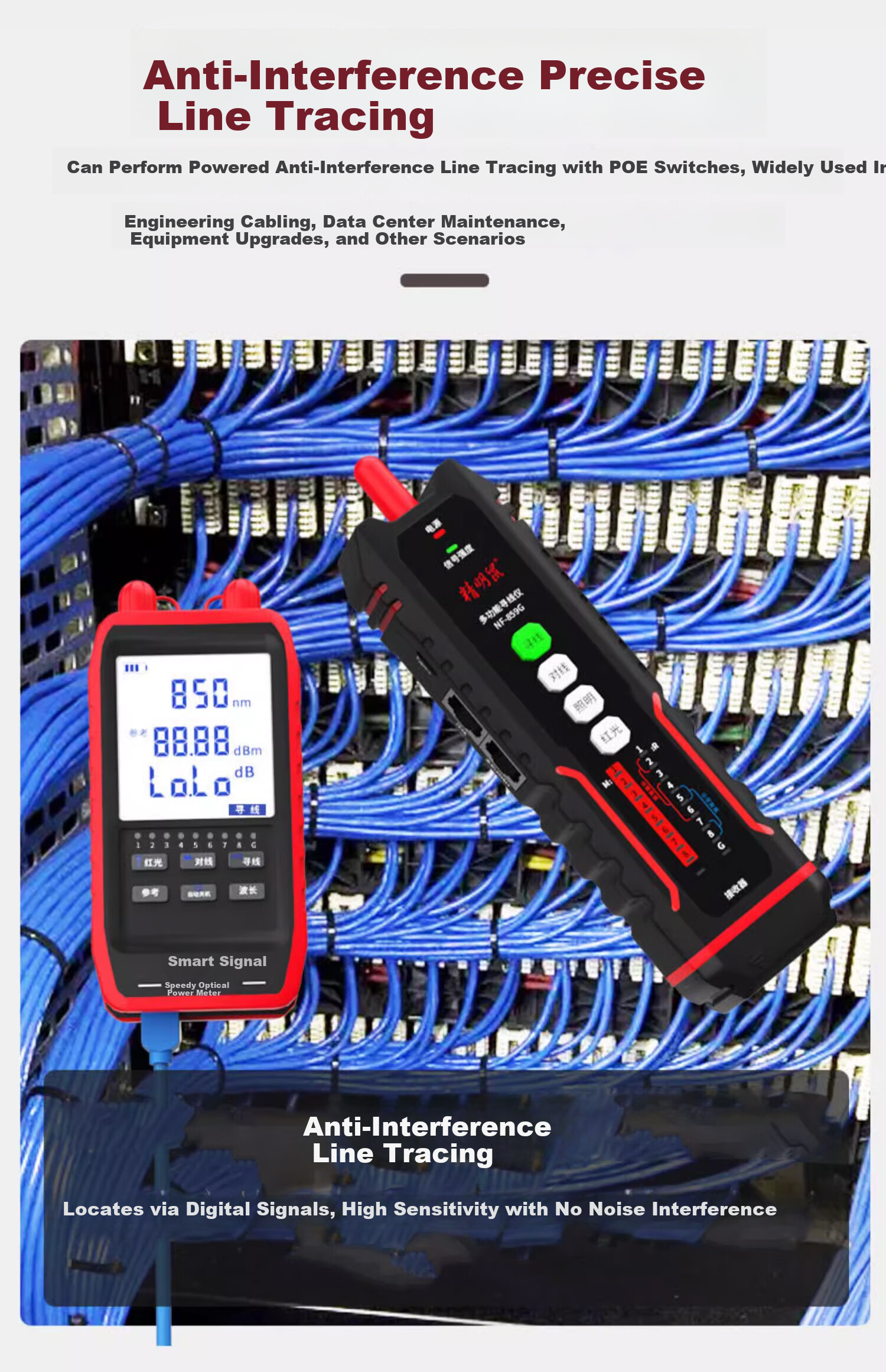 Smart Mouse NF-859GS Anti-Interference Cable Tracer Network Tester Red Light Integrated Live Line Length Tester 3