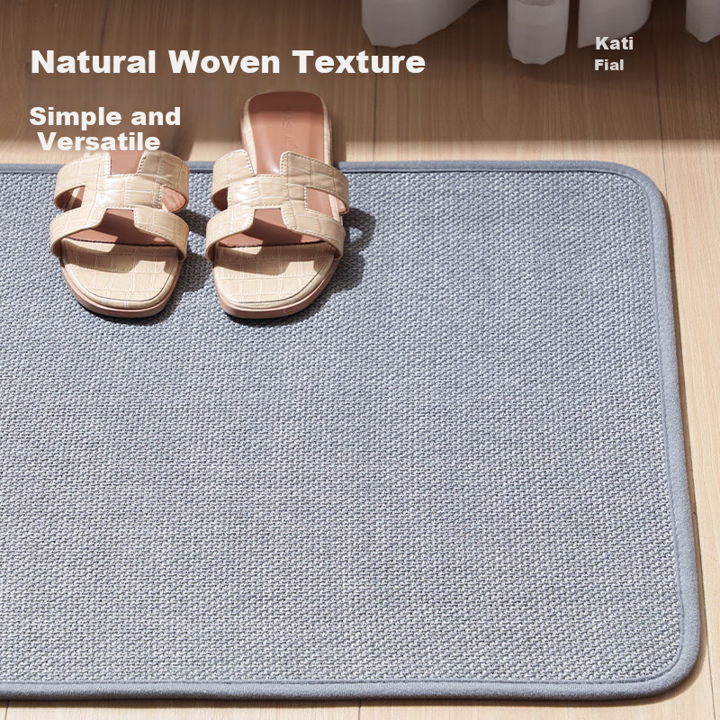 Cartifia Bathroom Mat Absorbent Quick-Dry Non-Slip Anti-Fall Linen Texture Thickened Rattan Gray 50*80cm