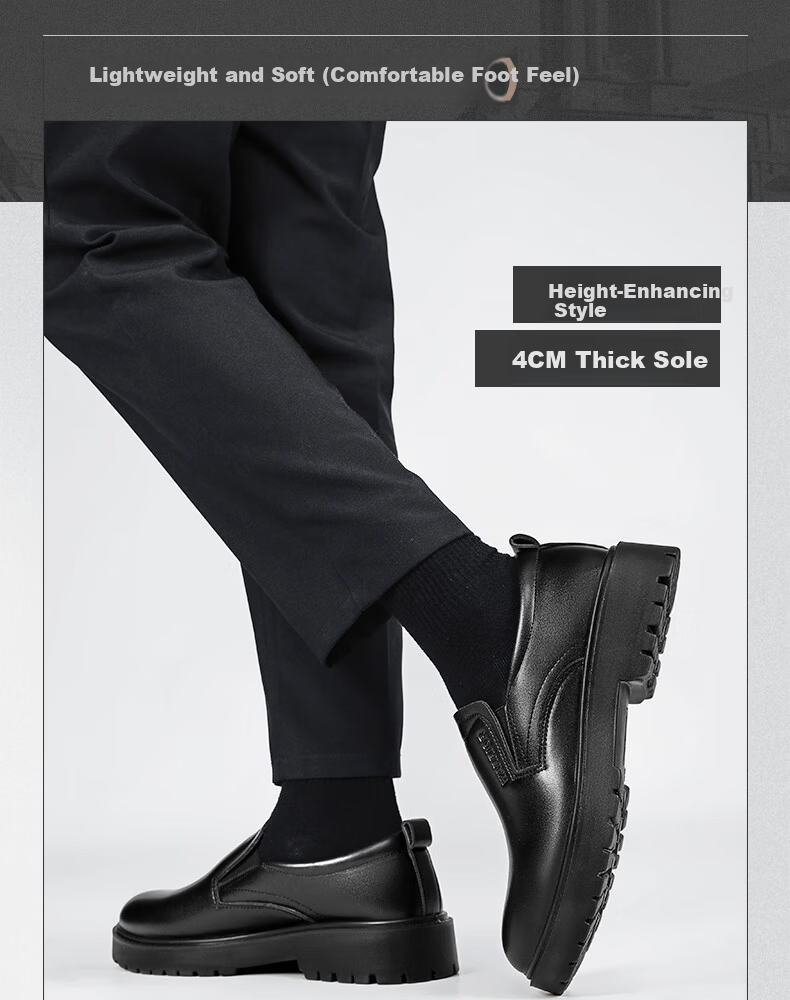 Huili Men's Leather Shoes, 2026 Summer New Style Men's Leather Shoes, Heightening Casual Business Formal Leather Shoes for Men, Black, Size 40 1