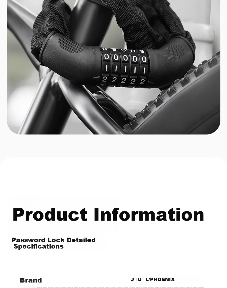 Phoenix Mountain Bicycle Lock Anti-theft Password Chain Lock for Electric Bike, Electric Scooter, Motorcycle, Glass Door Portable Chain Lock 9
