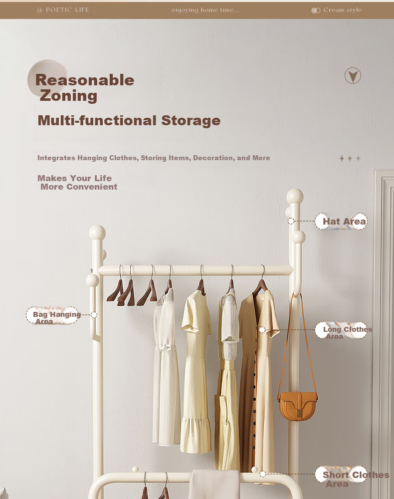 Sannoyilin Floor Standing Coat Rack Bedroom Home Portable Clothes Hanger Indoor Clothes Rack Bedside Clothes Rack 60cm White 4