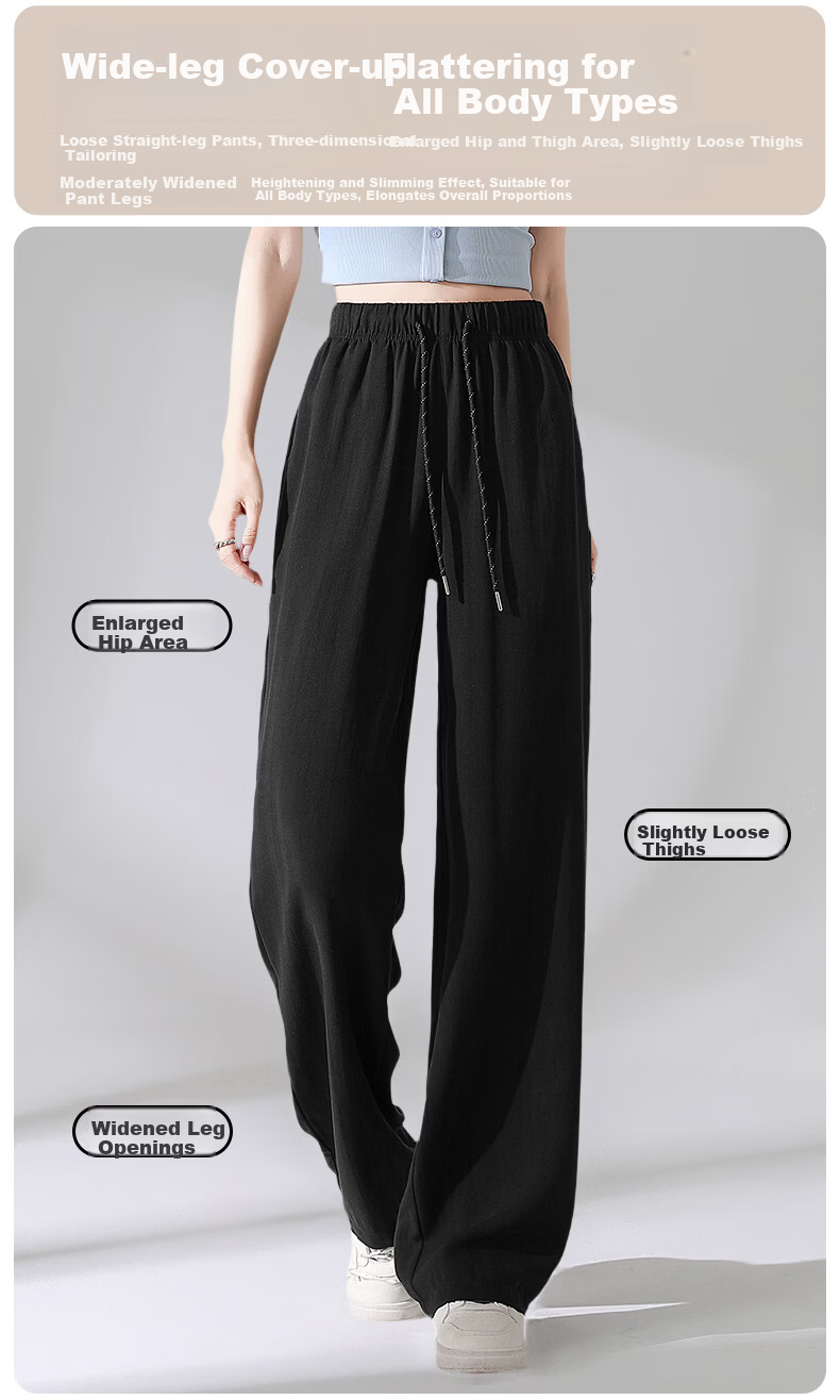 Miiow Lenzing Tencel Linen Wide-Leg Pants for Women Summer Loose Fit Spring Autumn Draped Casual Pants 2026 New Wrinkle-Resistant Model 6