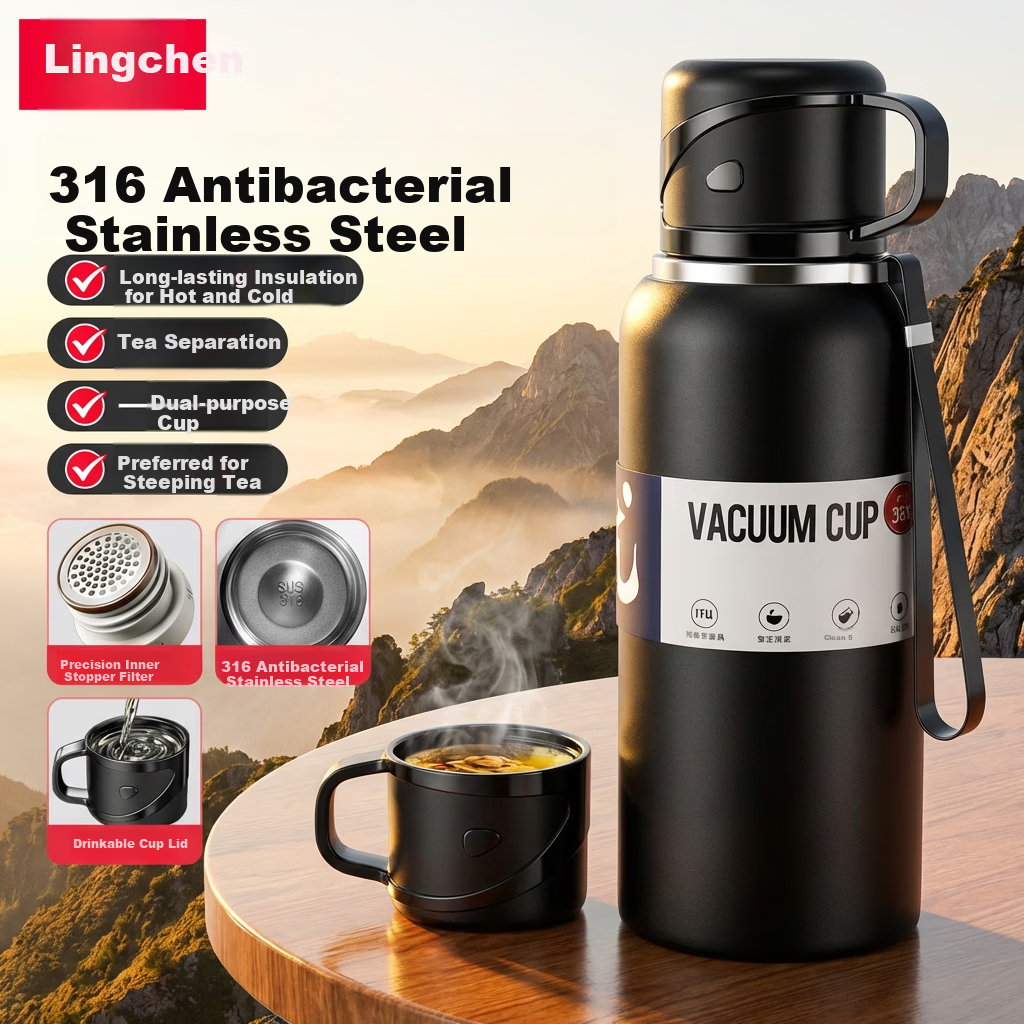 LINGCHEN Large Capacity Insulated Water Bottle for Men and Women, Tea Separation Cup, 316 Stainless Steel Student Water Bottle, Gift for Elders