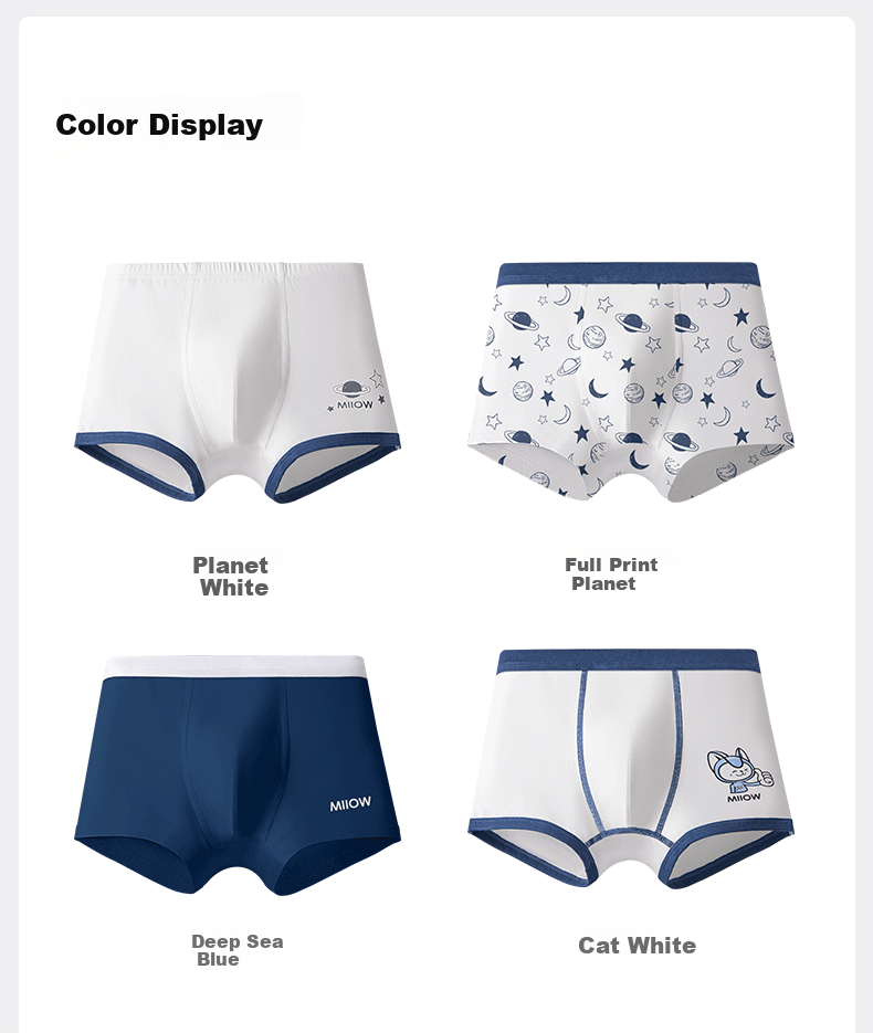 Miiow Children's Cotton Boys' Underwear A-Class 3-12 Years Boys' Boxer Briefs Comfortable No Pinch 13