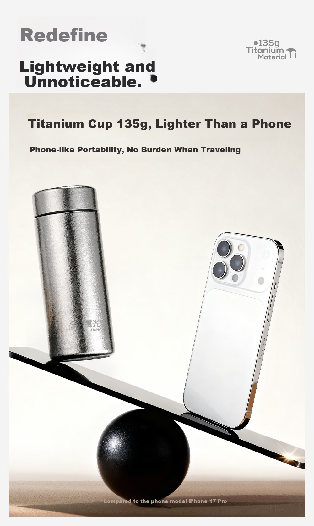 FGA Fugang Pure Titanium Insulated Water Bottle for Men and Women, Stylish Compact Portable High-End Gift Cup 6