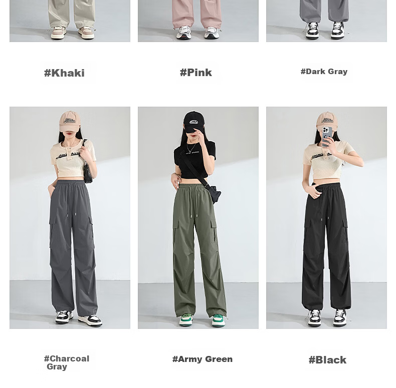 TonLion Women's Summer Cooling Workwear Pants New Wide-Leg Slim Outdoor Sports Drawstring Hem Straight-Leg Trousers 8