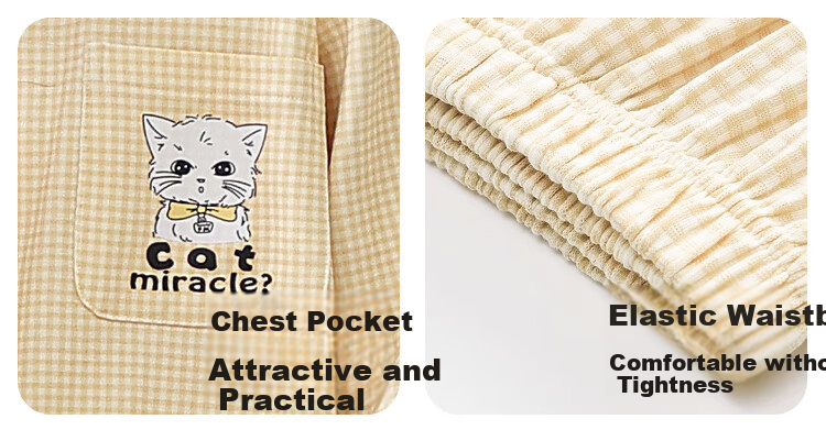 Miiow Couple Pajamas Women 100% Cotton Japanese Style Plaid Long Sleeve Casual Cartoon Homewear Cheese Yellow L 14