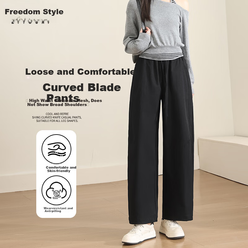 Free Style 9/10 Length Wide-Leg Pants for Women Spring Summer Thin 2026 New High Waist Draped Curved Hem Carrot Harem Casual Pants
