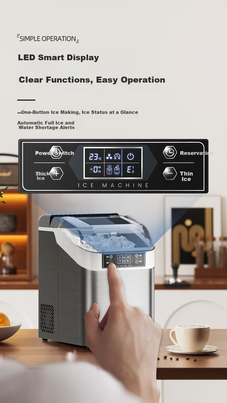 BEIJIXIONG Home Fully Automatic Large Capacity Ice Maker 30/35kg Desktop Ice Machine for Dormitory KTV Bar Internet Cafe Office Kitchen Small Appliance with 24 Ice Trays Silver Dual Power 10
