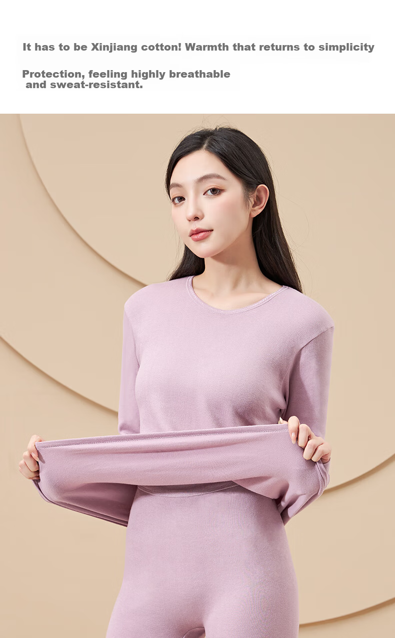 LangSha Women's Autumn Thermal Underwear Set 100% Cotton Soft Comfortable Antibacterial Mite-Resistant Heat Retaining Warm Base Layer Cotton Knitwear 8