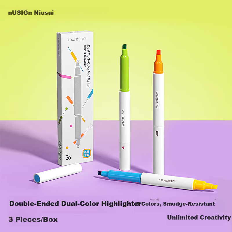 NUSIGN Dual-Ended Dual-Color Anti-Bleed Highlighter Pen Exam Review Key Point Marker 6 Colors 3-Pack NS720-1 Premium Brand by Deli