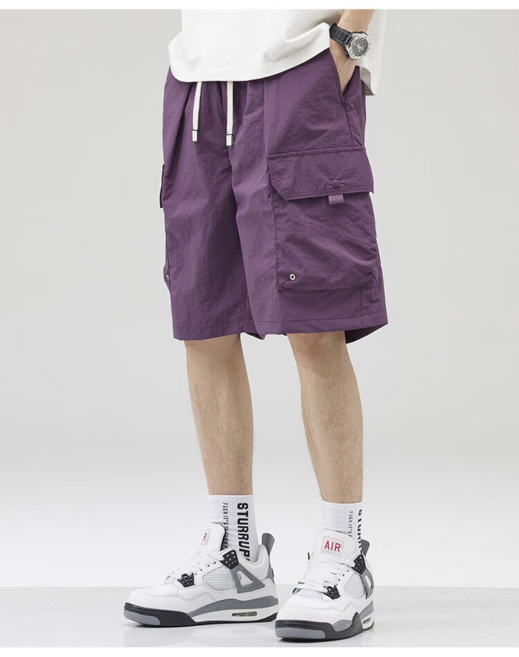 PLAYBOY Men's Summer Ice Silk Thin Cargo Shorts Loose Casual Knee-Length Pants 7