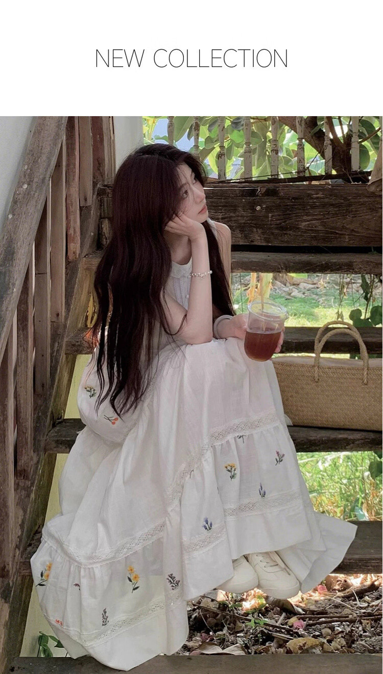 Mt [Light French Pastoral Poem] Summer Cloud Oxygen Cotton Fresh Floral Print Sleeveless Flared A-Line Women's Dress 1