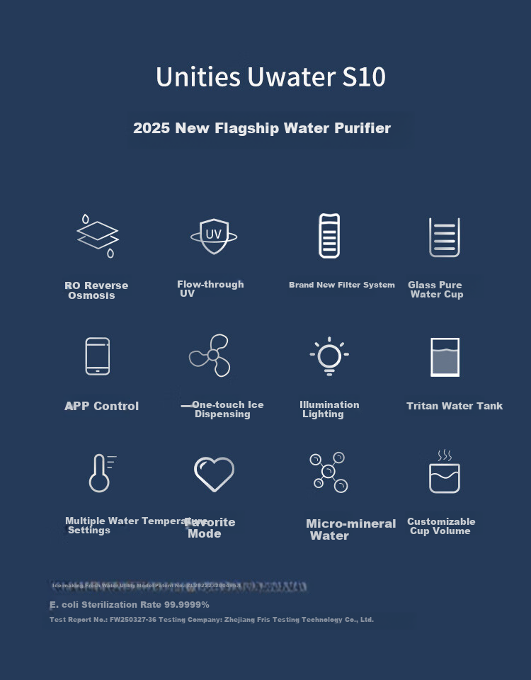 Unities Uwater S10 Automatic Water Inlet and Outlet Ice Cube Instant Heating Desktop Water Purifier 0 Scale Inhibitor Direct Drinking Reverse Osmosis Pipeline All-in-One Pipeline Type 4