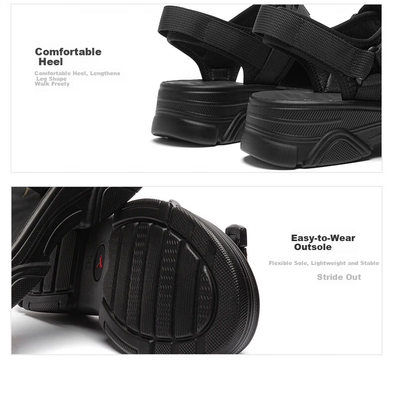 Red Dragonfly Women's Sports Sandals Summer New Thick Sole Magic Tape Beach Shoes WTK25355 Black Size 37 5