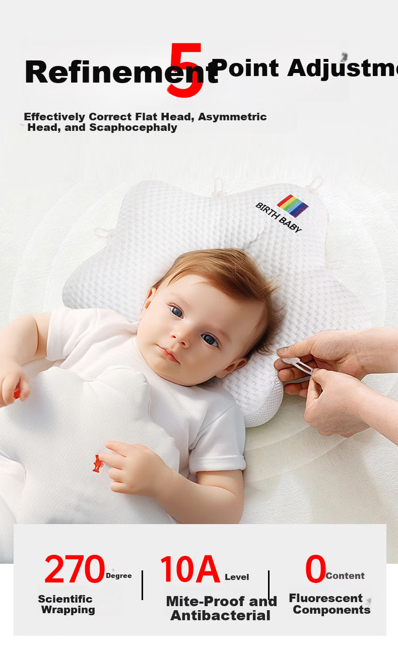 J.Sir Shaping Pillow for Babies 0-6 Months Newborn Round Head Corrective Drawstring Infant Sleep Pillow 2