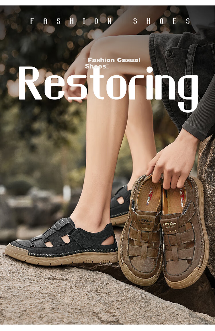 Bull Family Summer New Men's Hollow Breathable Sandals Outdoor Casual Water-Resistant Creek Shoes 2