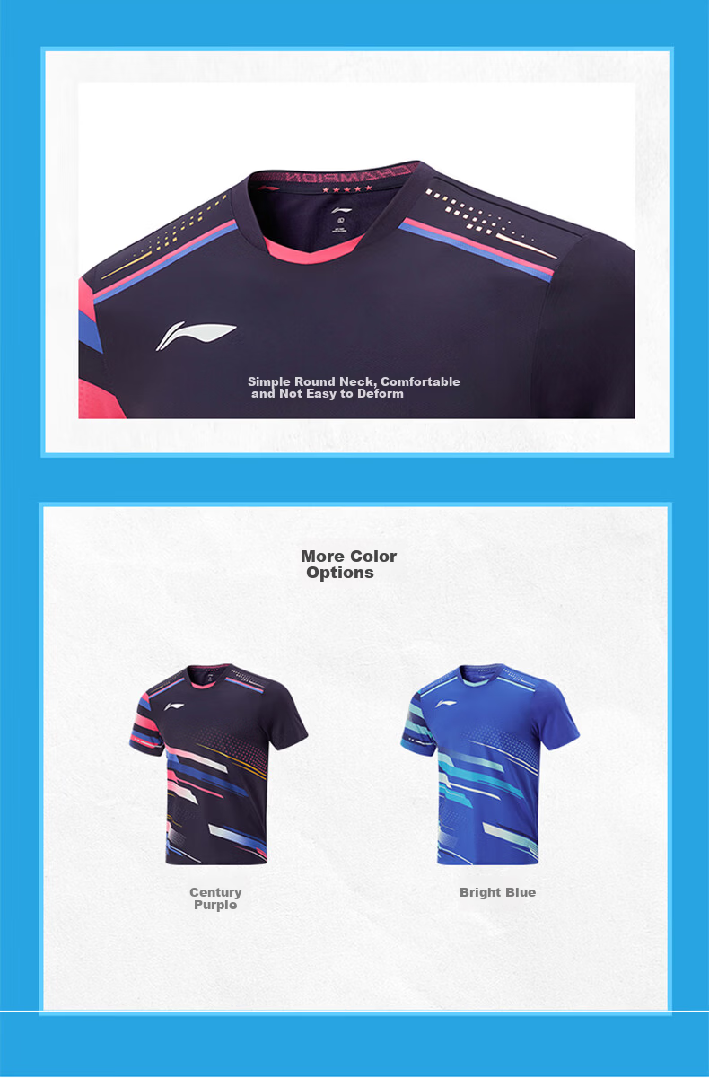 LI-NING Table Tennis Short Sleeve National Team Professional Competition Training Sportswear Set Unisex Bright Blue 14