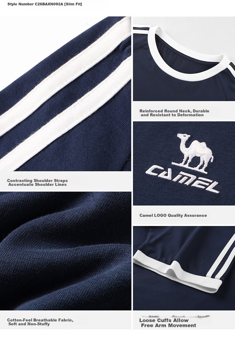 CAMEL Dilireba Style Pure Soft Cotton Oversized Unisex Short Sleeve T-Shirt C36BAXLN090A Dark Blue S 33