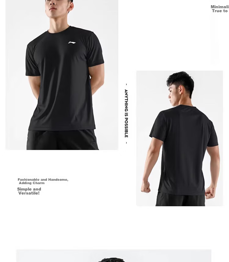 LI-NING Men's Summer Quick-Dry Breathable Short Sleeve T-Shirt AHST575-1-S 13