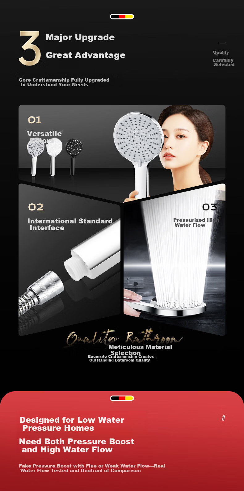 HOMK German Shower Head High-Pressure Handheld Shower Head Bathroom Shower Sprayer 2