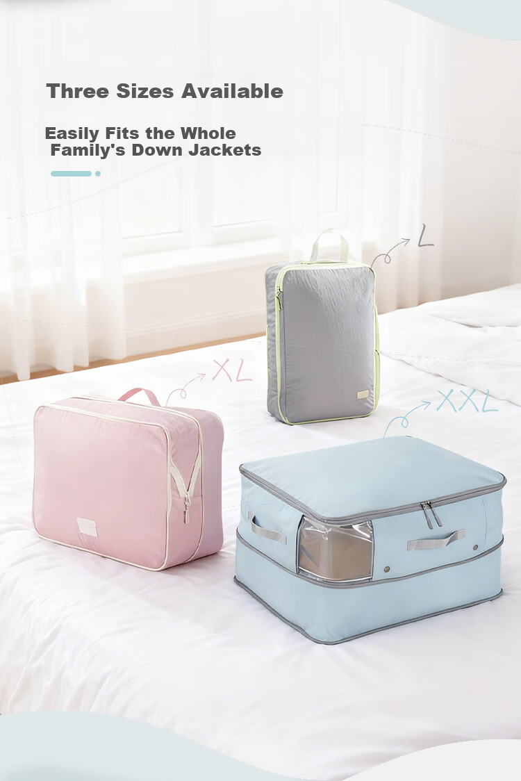 Samfolk Down Jacket Storage Bag XXL Large Visible Compression Seasonal Bedding Winter Clothes Cotton Quilt Organizer Bag Pink 2